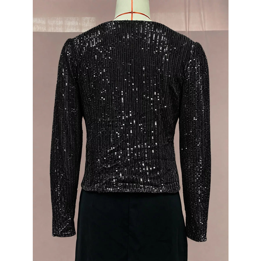 Full Size Sequin Long Sleeve Outerwear Plus Apparel and Accessories