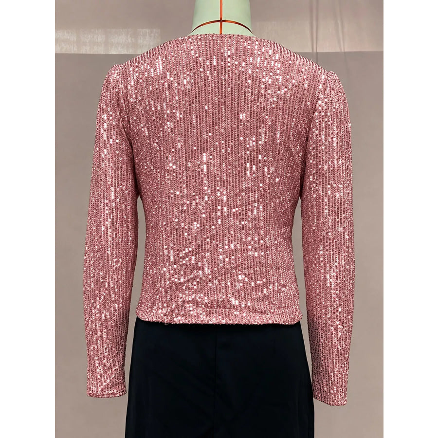 Full Size Sequin Long Sleeve Outerwear Plus Apparel and Accessories