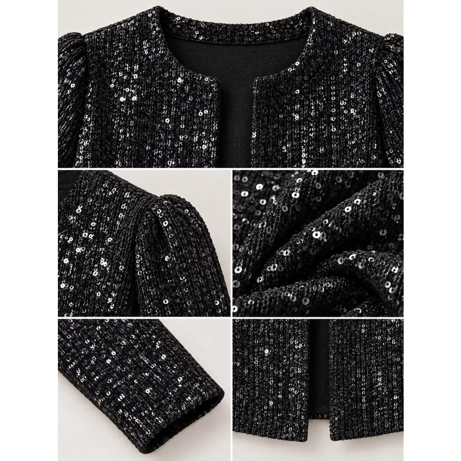 Full Size Sequin Long Sleeve Outerwear Plus Apparel and Accessories