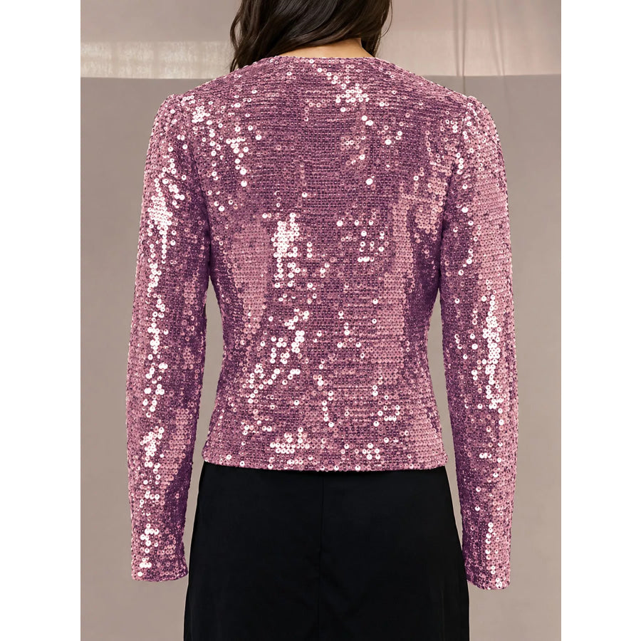 Full Size Sequin Long Sleeve Outerwear Plus Apparel and Accessories