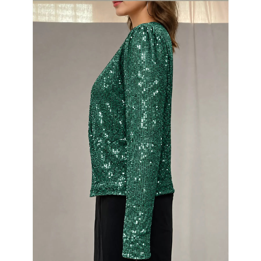 Full Size Sequin Long Sleeve Outerwear Plus Apparel and Accessories