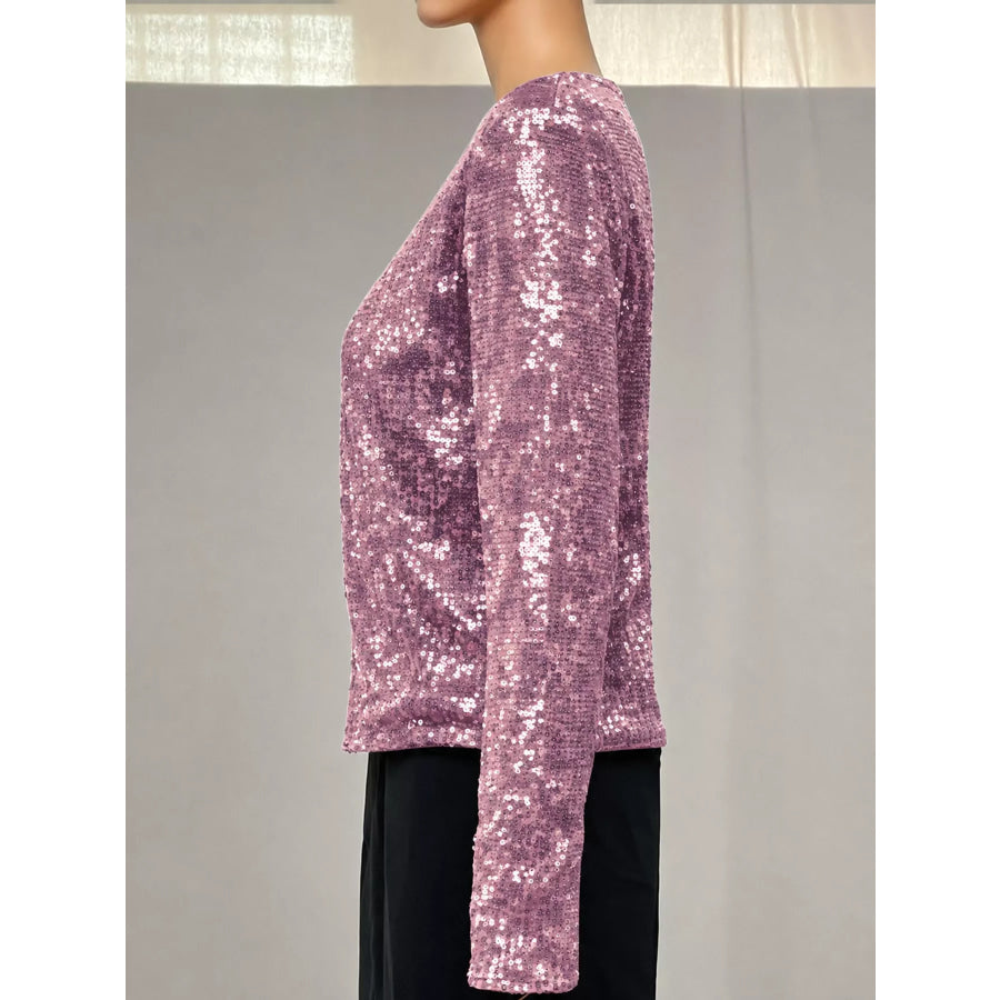 Full Size Sequin Long Sleeve Outerwear Plus Apparel and Accessories