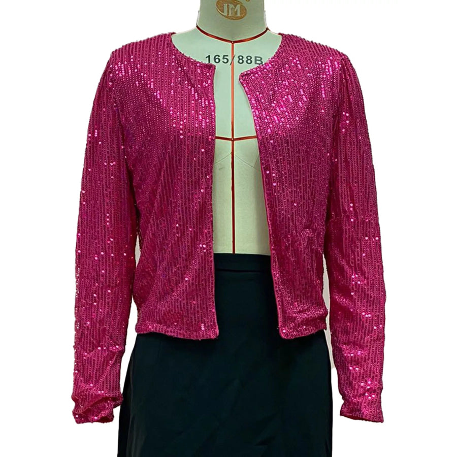 Full Size Sequin Long Sleeve Outerwear Plus Apparel and Accessories