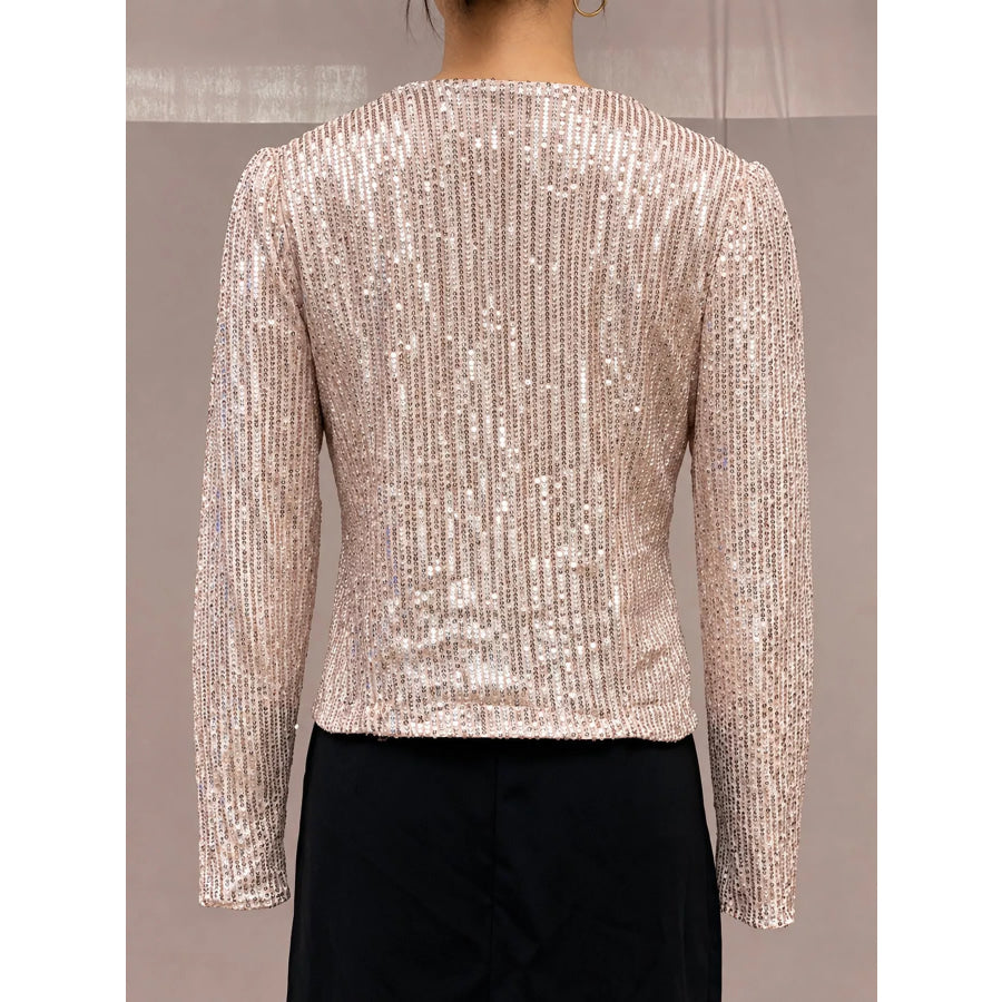 Full Size Sequin Long Sleeve Outerwear Plus Apparel and Accessories