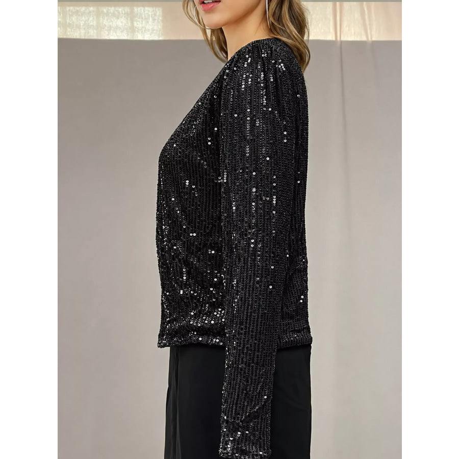 Full Size Sequin Long Sleeve Outerwear Plus Apparel and Accessories