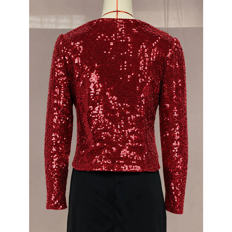 Full Size Sequin Long Sleeve Outerwear Plus Apparel and Accessories