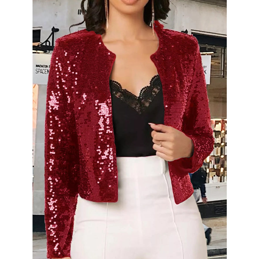 Full Size Sequin Long Sleeve Outerwear Plus Bright Red-Large Sequins / S Apparel and Accessories