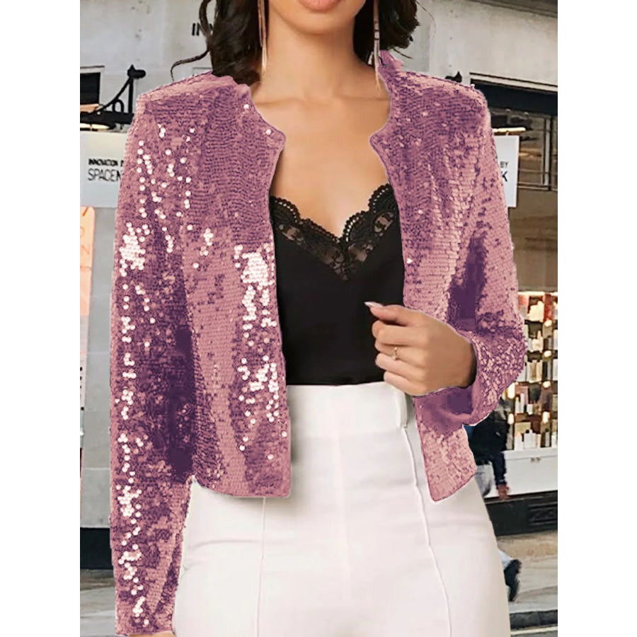 Full Size Sequin Long Sleeve Outerwear Plus Pink-Large Sequins / S Apparel and Accessories