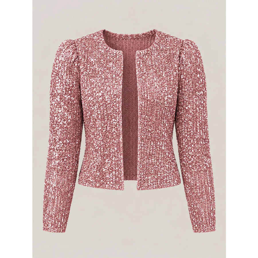 Full Size Sequin Long Sleeve Outerwear Plus Pink / S Apparel and Accessories