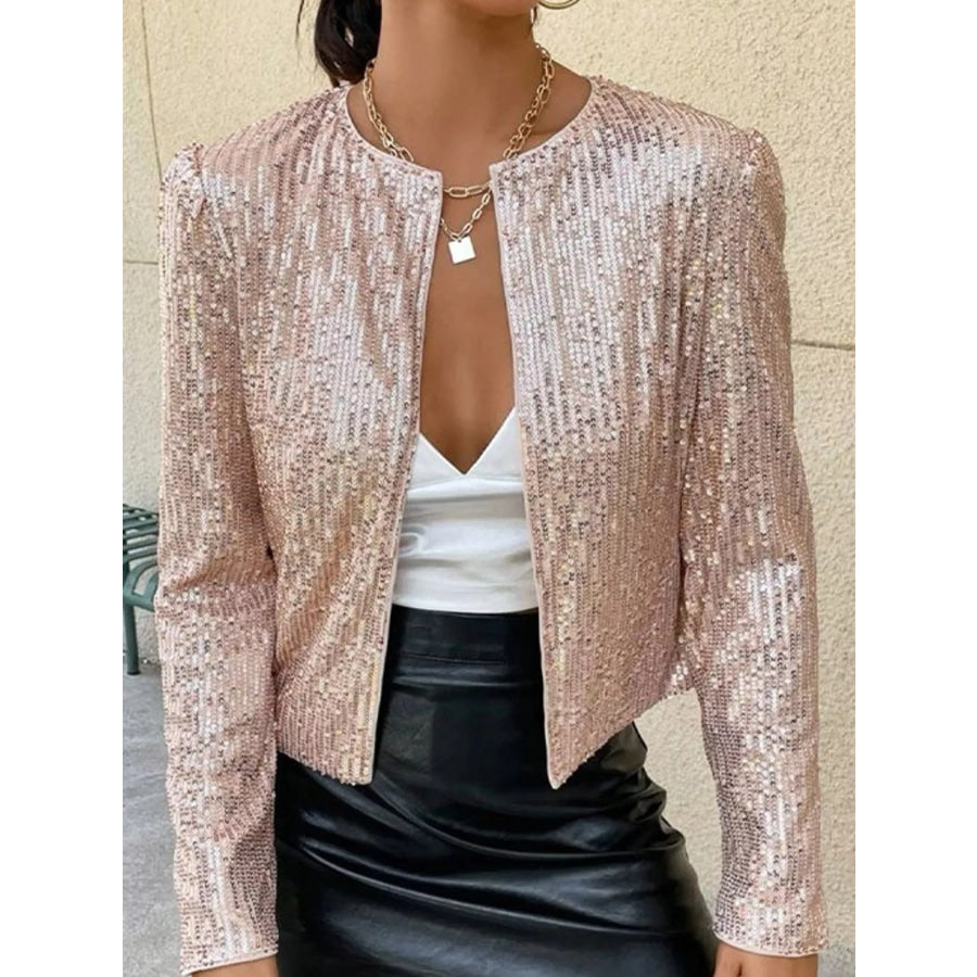 Full Size Sequin Long Sleeve Outerwear Plus Rose Gold / S Apparel and Accessories