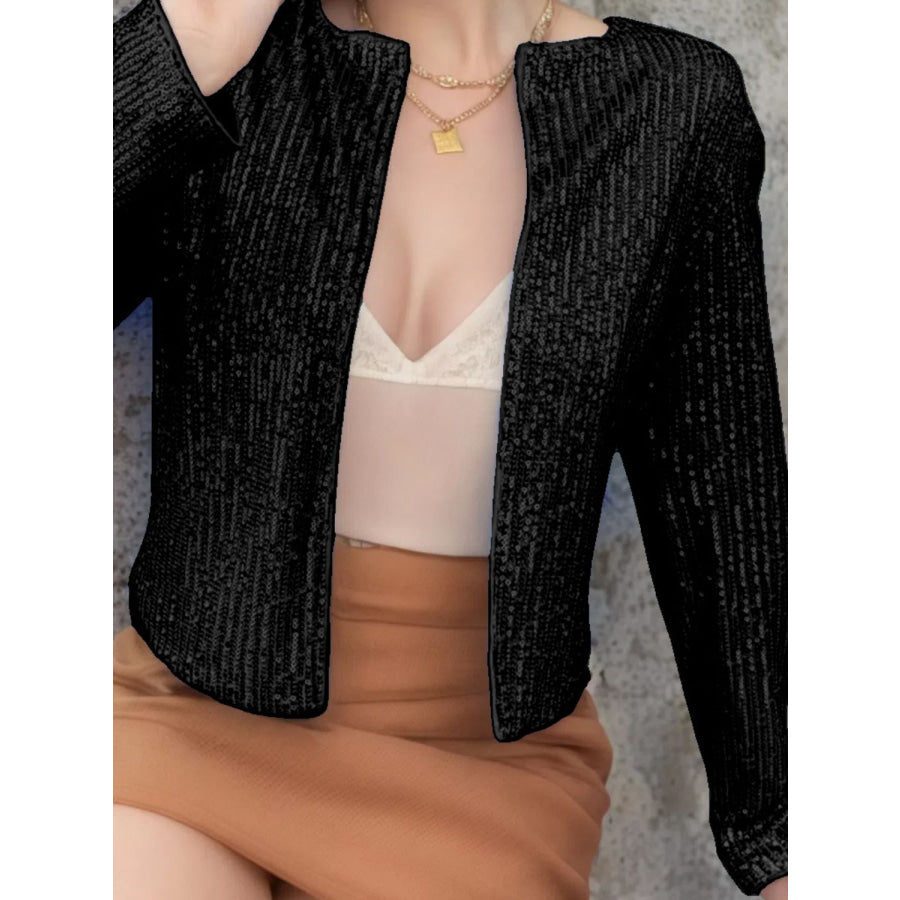 Full Size Sequin Open Front Cropped Jacket Apparel and Accessories