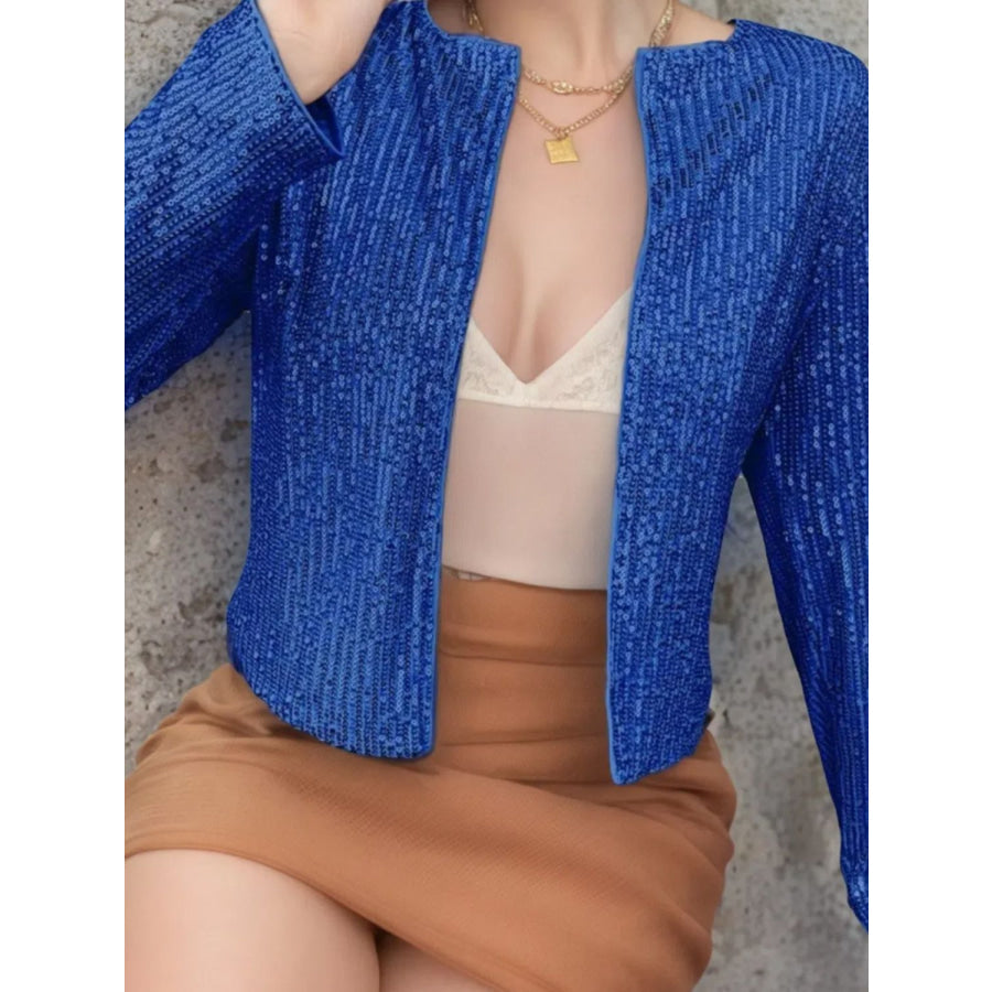 Full Size Sequin Open Front Cropped Jacket Apparel and Accessories