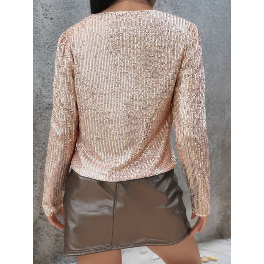 Full Size Sequin Open Front Cropped Jacket Rose Gold / S Apparel and Accessories