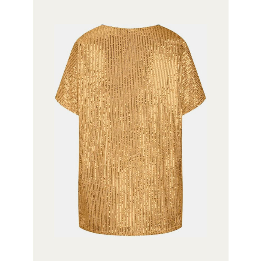Full Size Sequin V-Neck Short Sleeve Top Apparel and Accessories