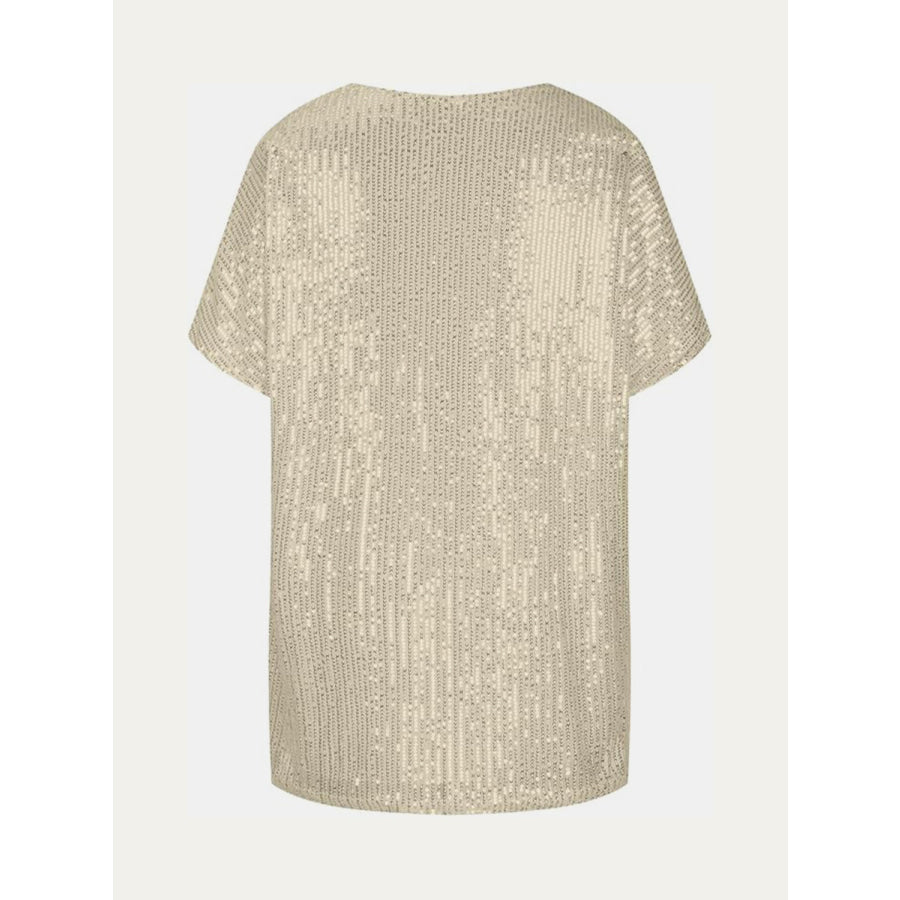 Full Size Sequin V-Neck Short Sleeve Top Apparel and Accessories