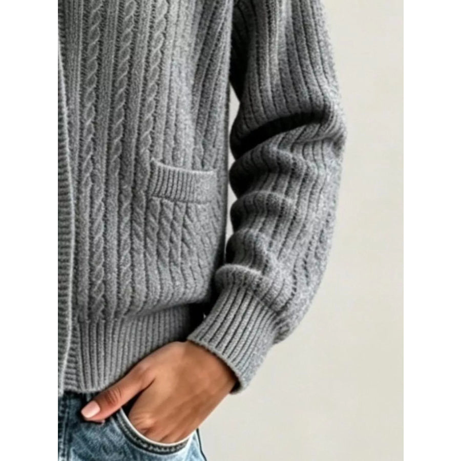 Full Size Shawl Collar Cable Knit Cardigan Plus Size Apparel and Accessories