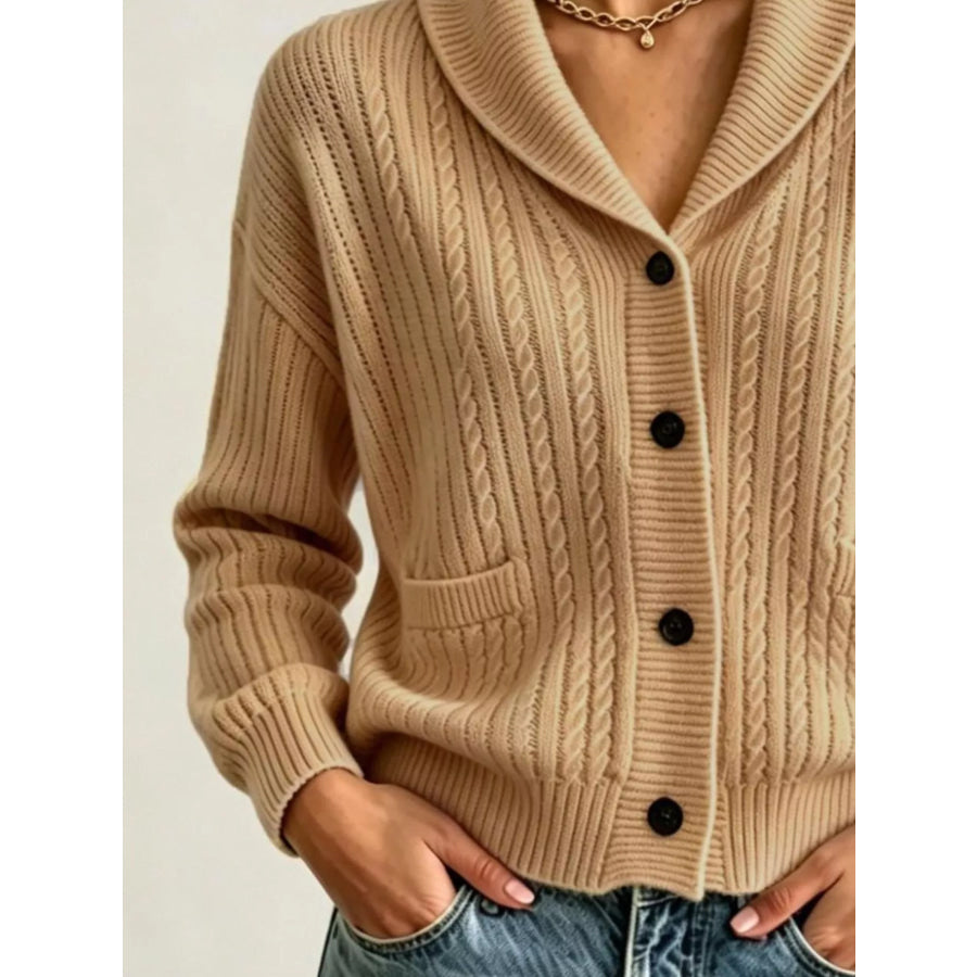 Full Size Shawl Collar Cable Knit Cardigan Plus Size Apparel and Accessories