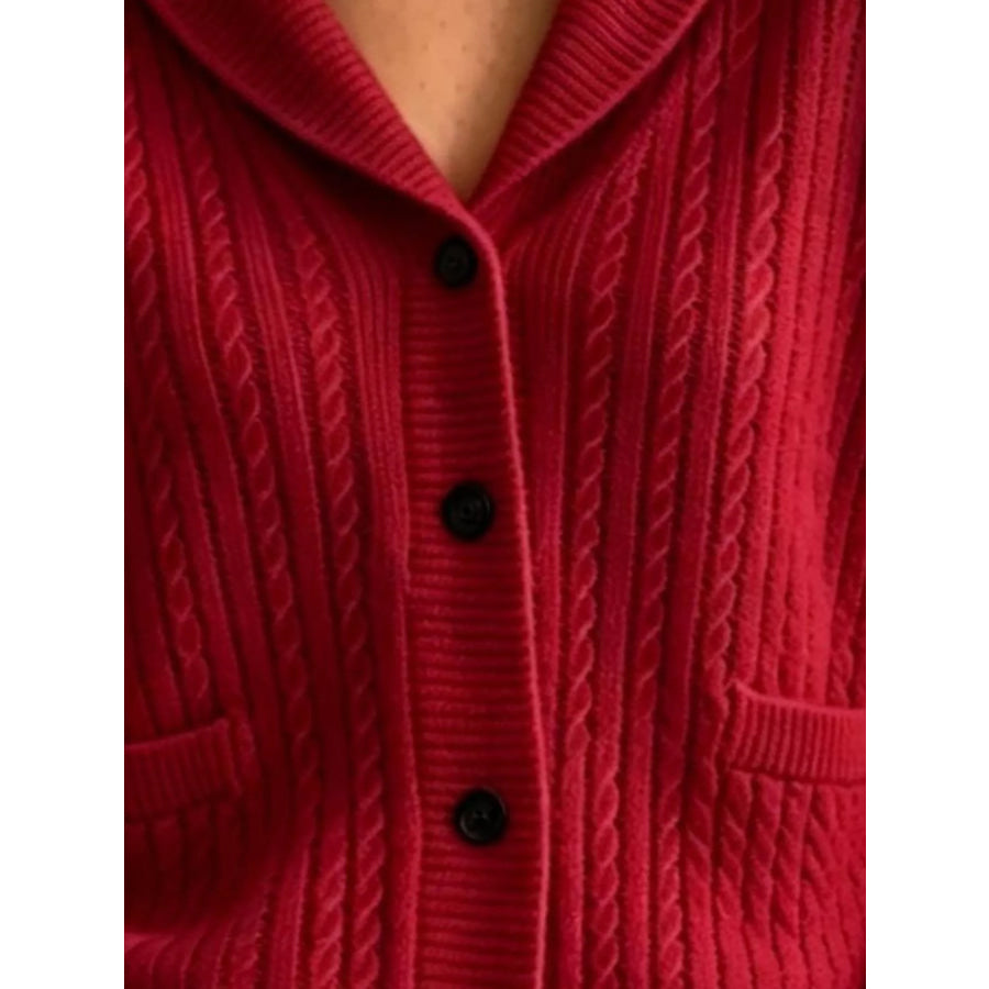 Full Size Shawl Collar Cable Knit Cardigan Plus Size Apparel and Accessories