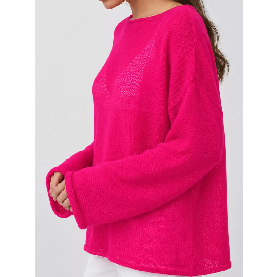 Full Size Sheer Lightweight Knit Top Plus Apparel and Accessories