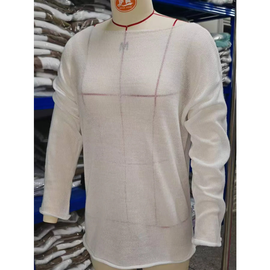 Full Size Sheer Lightweight Knit Top Plus Apparel and Accessories