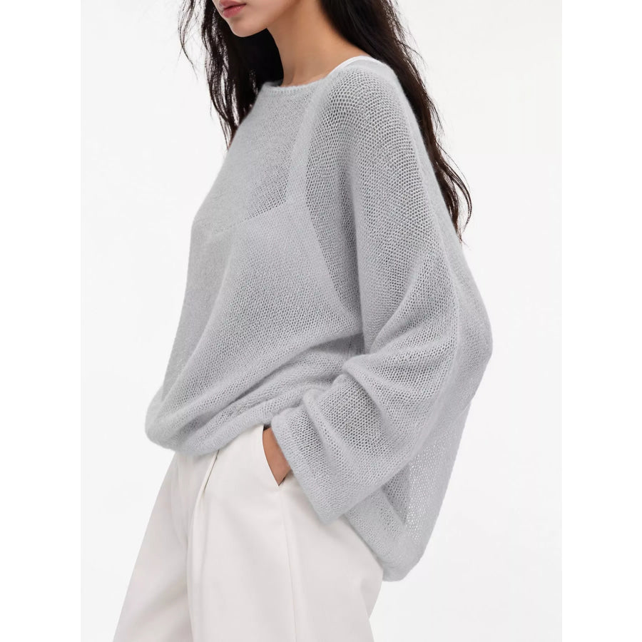 Full Size Sheer Lightweight Knit Top Plus Apparel and Accessories