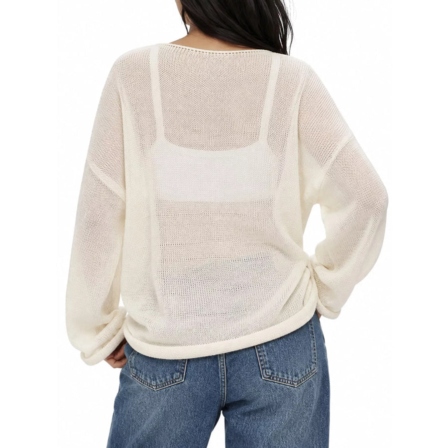 Full Size Sheer Lightweight Knit Top Plus Apparel and Accessories