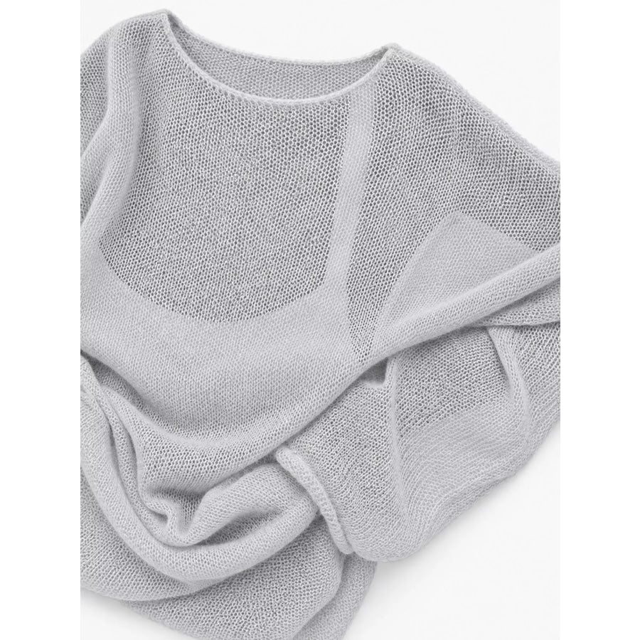 Full Size Sheer Lightweight Knit Top Plus Apparel and Accessories