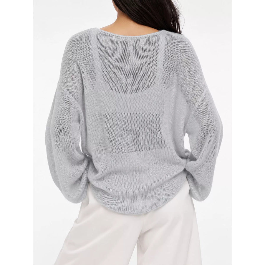 Full Size Sheer Lightweight Knit Top Plus Apparel and Accessories