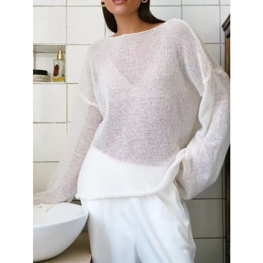 Full Size Sheer Lightweight Knit Top Plus Apparel and Accessories