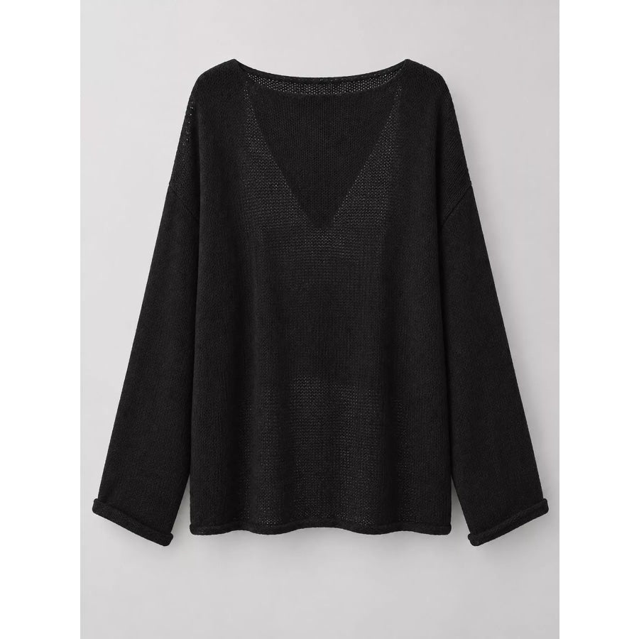 Full Size Sheer Lightweight Knit Top Plus Apparel and Accessories