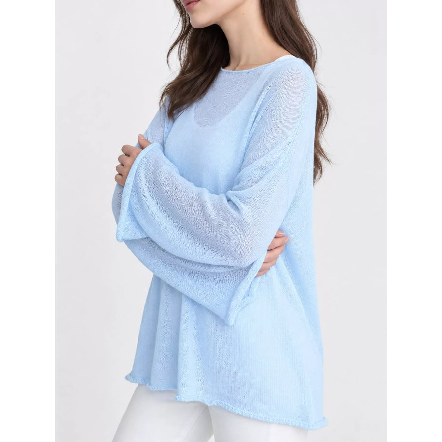 Full Size Sheer Lightweight Knit Top Plus Apparel and Accessories