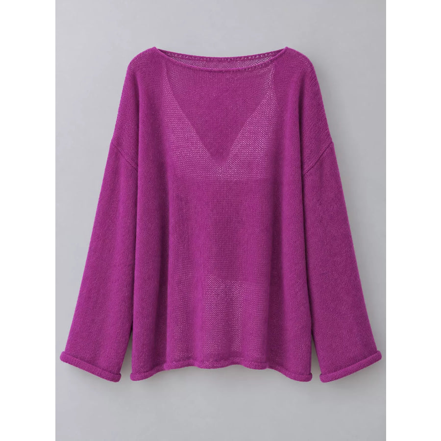 Full Size Sheer Lightweight Knit Top Plus Apparel and Accessories