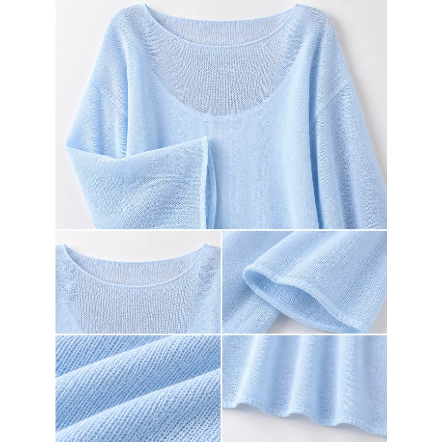 Full Size Sheer Lightweight Knit Top Plus Apparel and Accessories