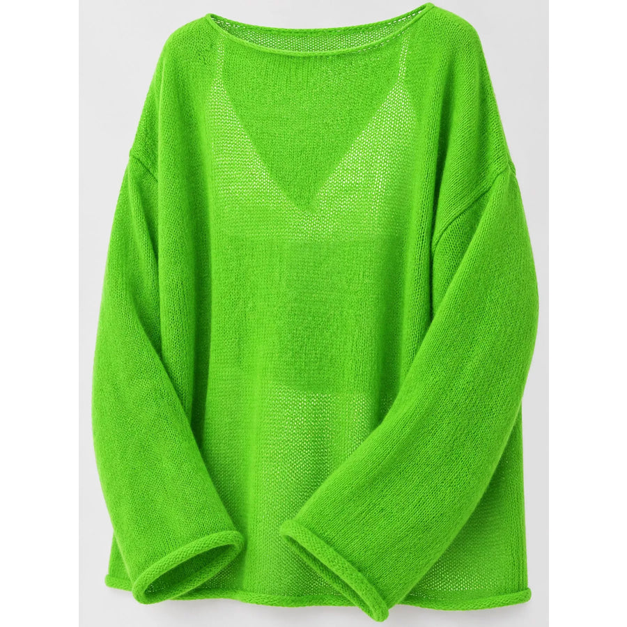 Full Size Sheer Lightweight Knit Top Plus Apparel and Accessories
