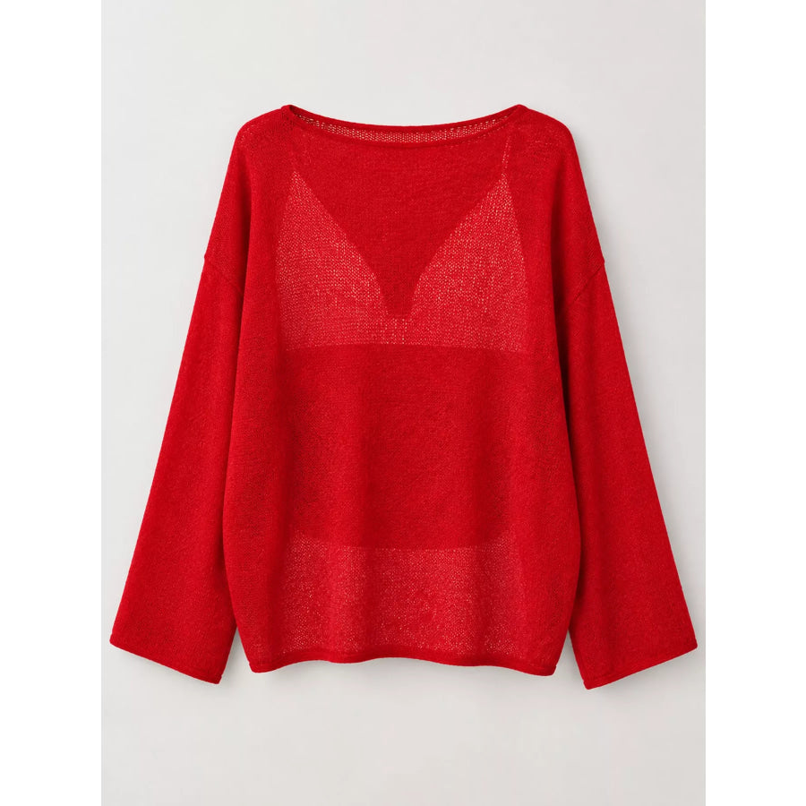 Full Size Sheer Lightweight Knit Top Plus Apparel and Accessories