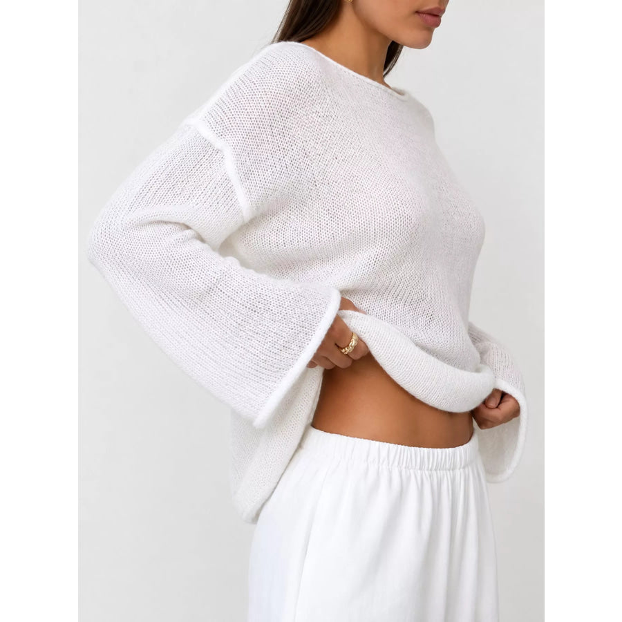 Full Size Sheer Lightweight Knit Top Plus Apparel and Accessories