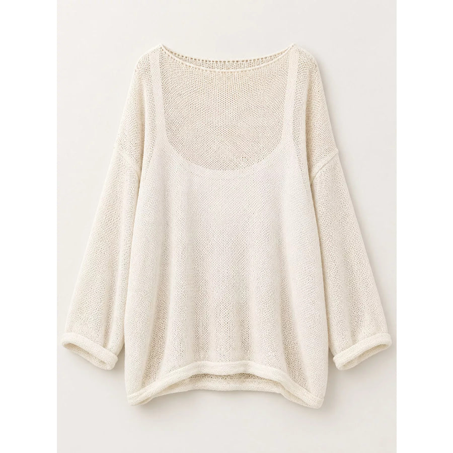 Full Size Sheer Lightweight Knit Top Plus Apparel and Accessories