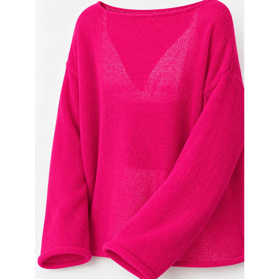 Full Size Sheer Lightweight Knit Top Plus Apparel and Accessories