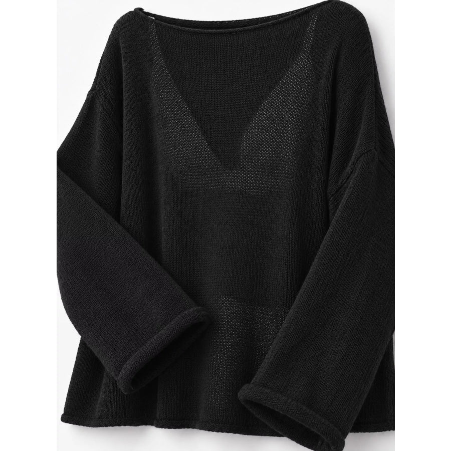 Full Size Sheer Lightweight Knit Top Plus Apparel and Accessories