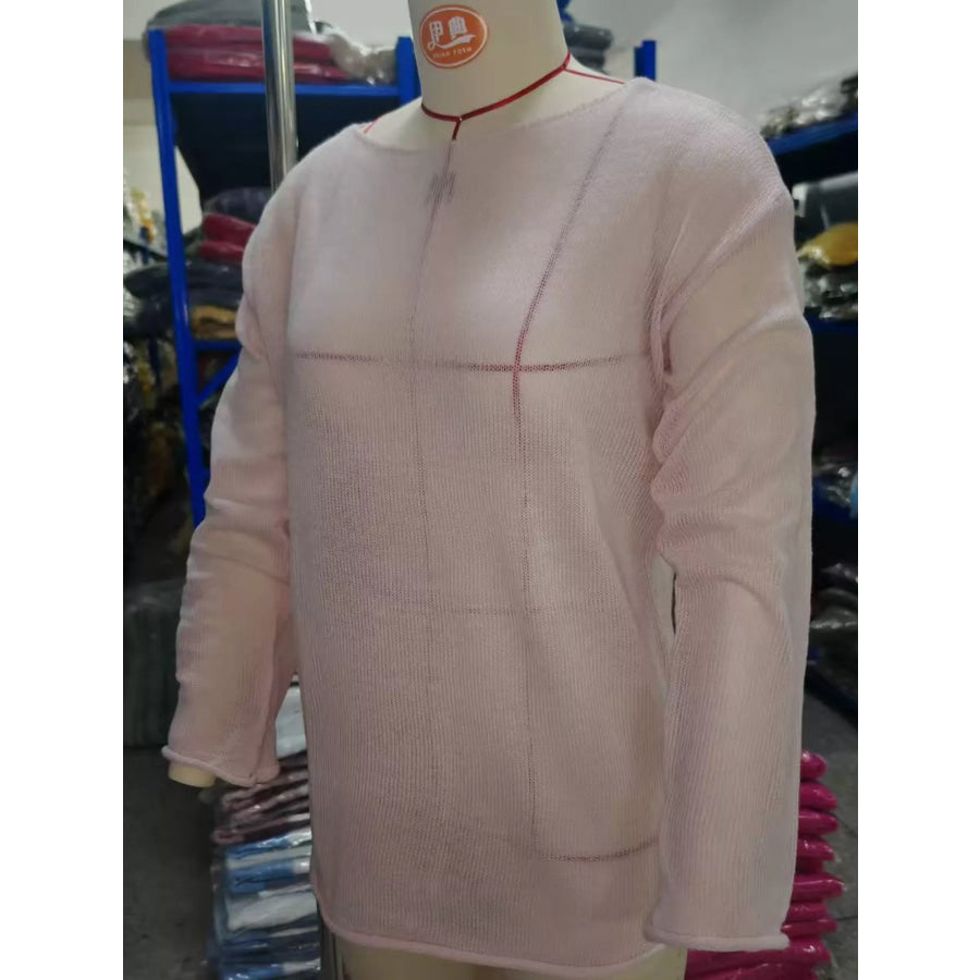 Full Size Sheer Lightweight Knit Top Plus Apparel and Accessories