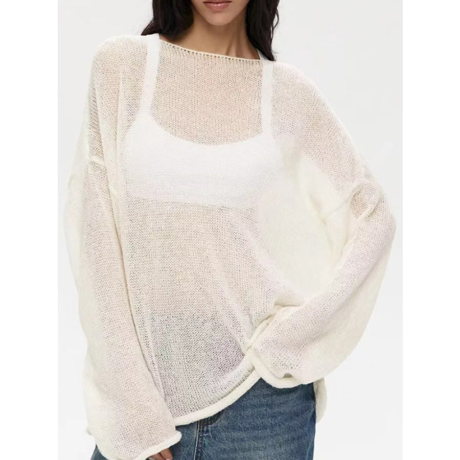 Full Size Sheer Lightweight Knit Top Plus Apparel and Accessories