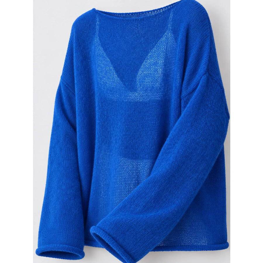 Full Size Sheer Lightweight Knit Top Plus Apparel and Accessories