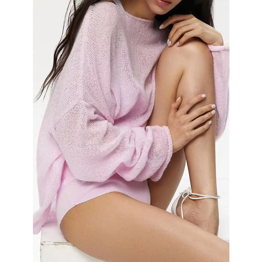 Full Size Sheer Lightweight Knit Top Plus Apparel and Accessories