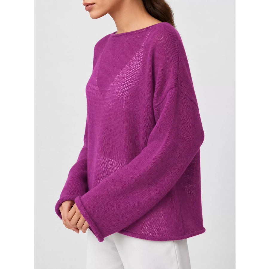 Full Size Sheer Lightweight Knit Top Plus Apparel and Accessories