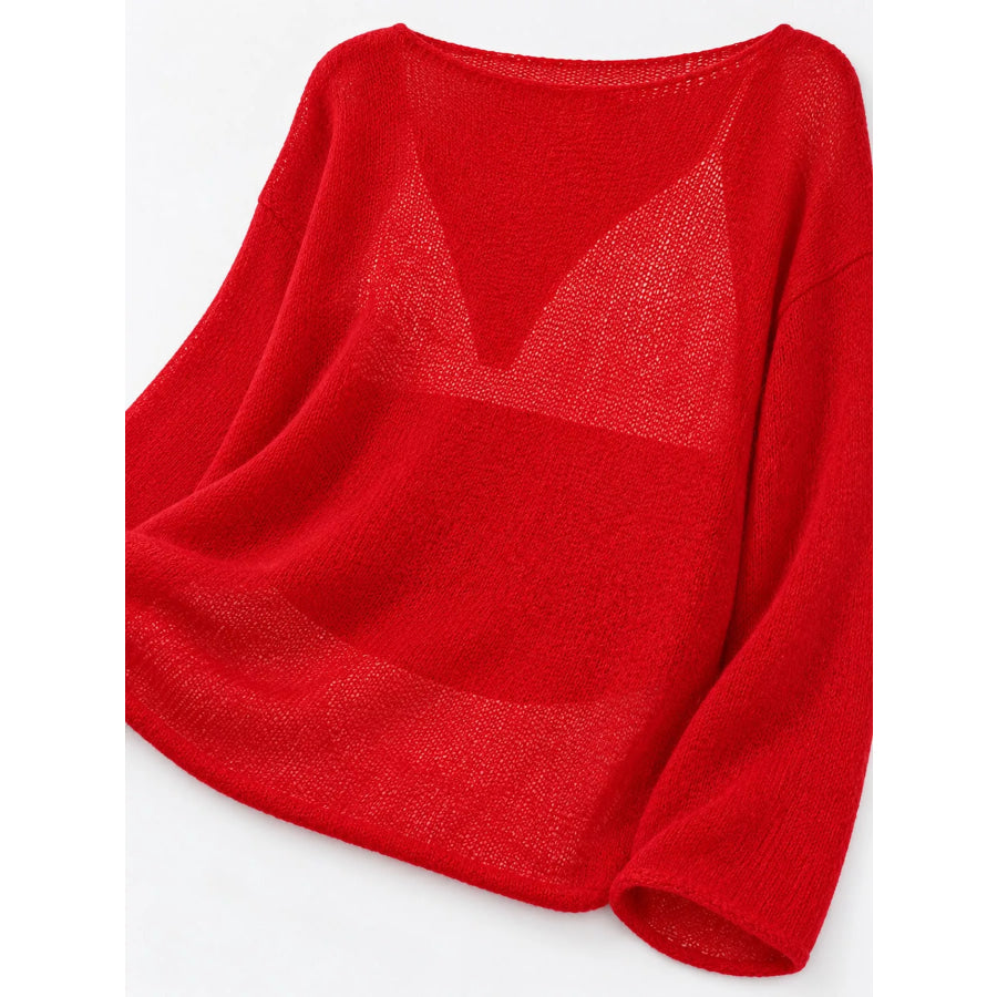 Full Size Sheer Lightweight Knit Top Plus Apparel and Accessories