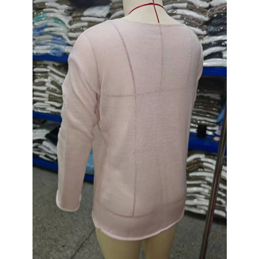 Full Size Sheer Lightweight Knit Top Plus Apparel and Accessories