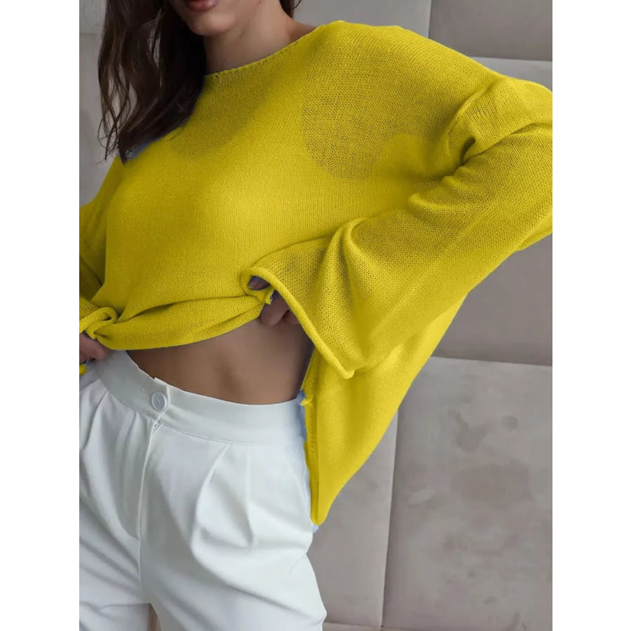 Full Size Sheer Lightweight Knit Top Plus Apparel and Accessories