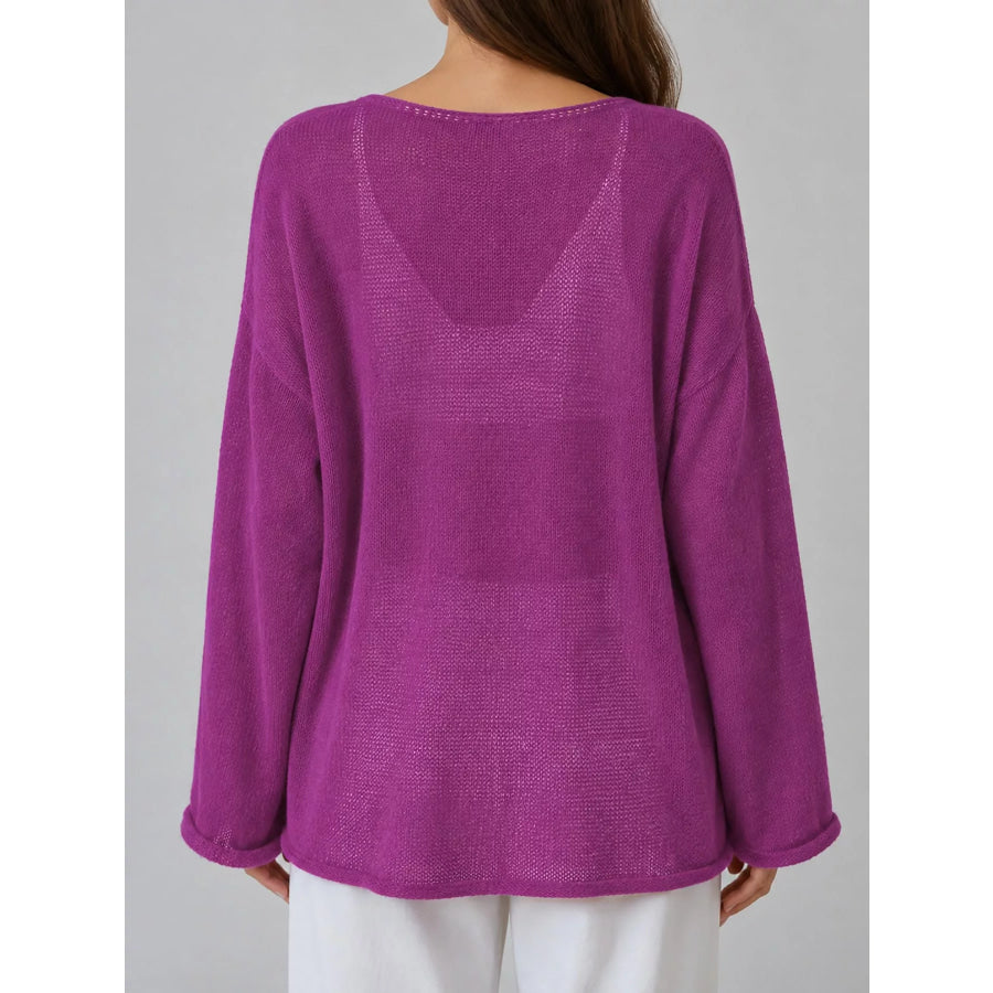 Full Size Sheer Lightweight Knit Top Plus Apparel and Accessories