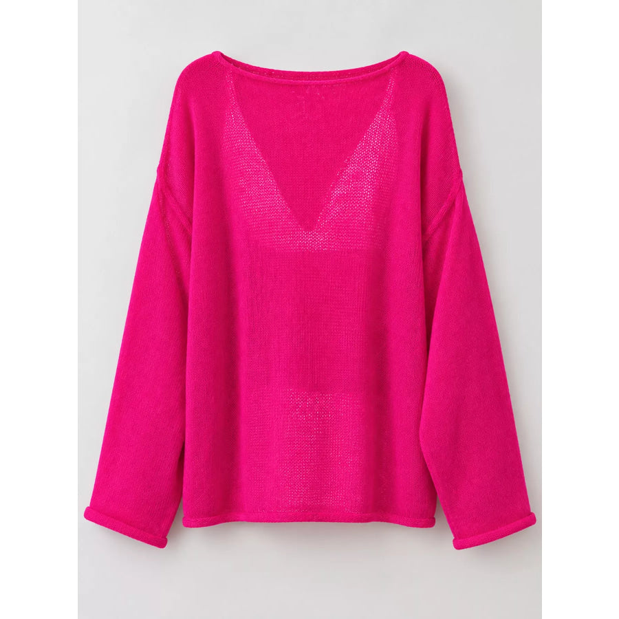Full Size Sheer Lightweight Knit Top Plus Apparel and Accessories