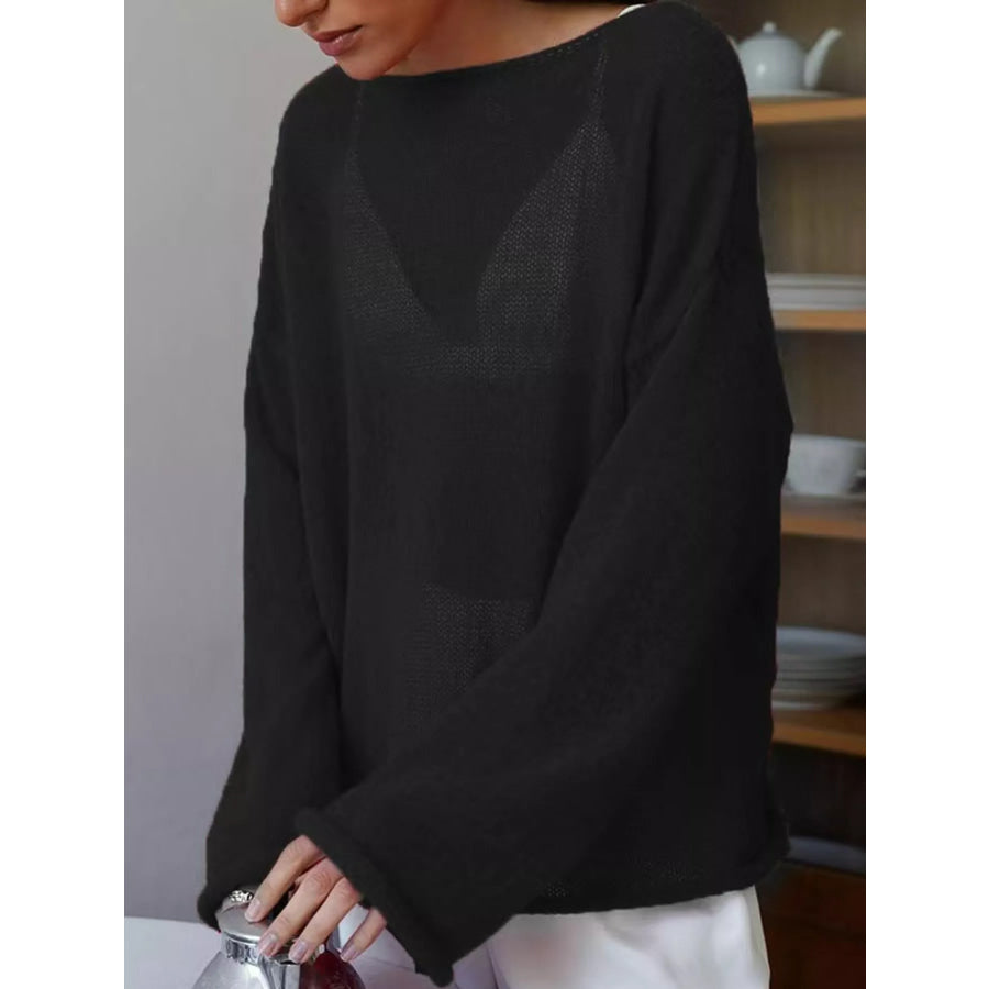 Full Size Sheer Lightweight Knit Top Plus Apparel and Accessories
